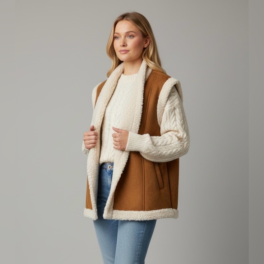 OLD NAVY Women's Sherpa Lined Suede Vest‎ Brown Size Large